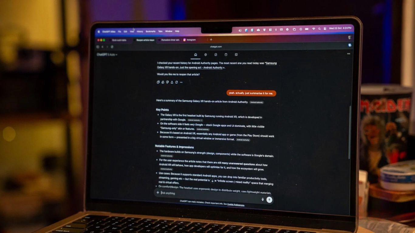Interfejs ChatGPT Atlas pretraživača na Mac računaru