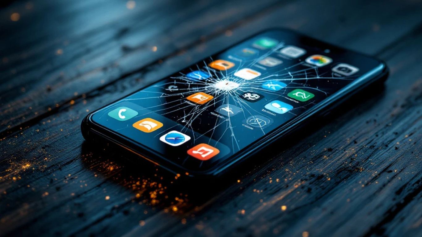 Oštećen pametni telefon sa prikazom zastarelog softvera