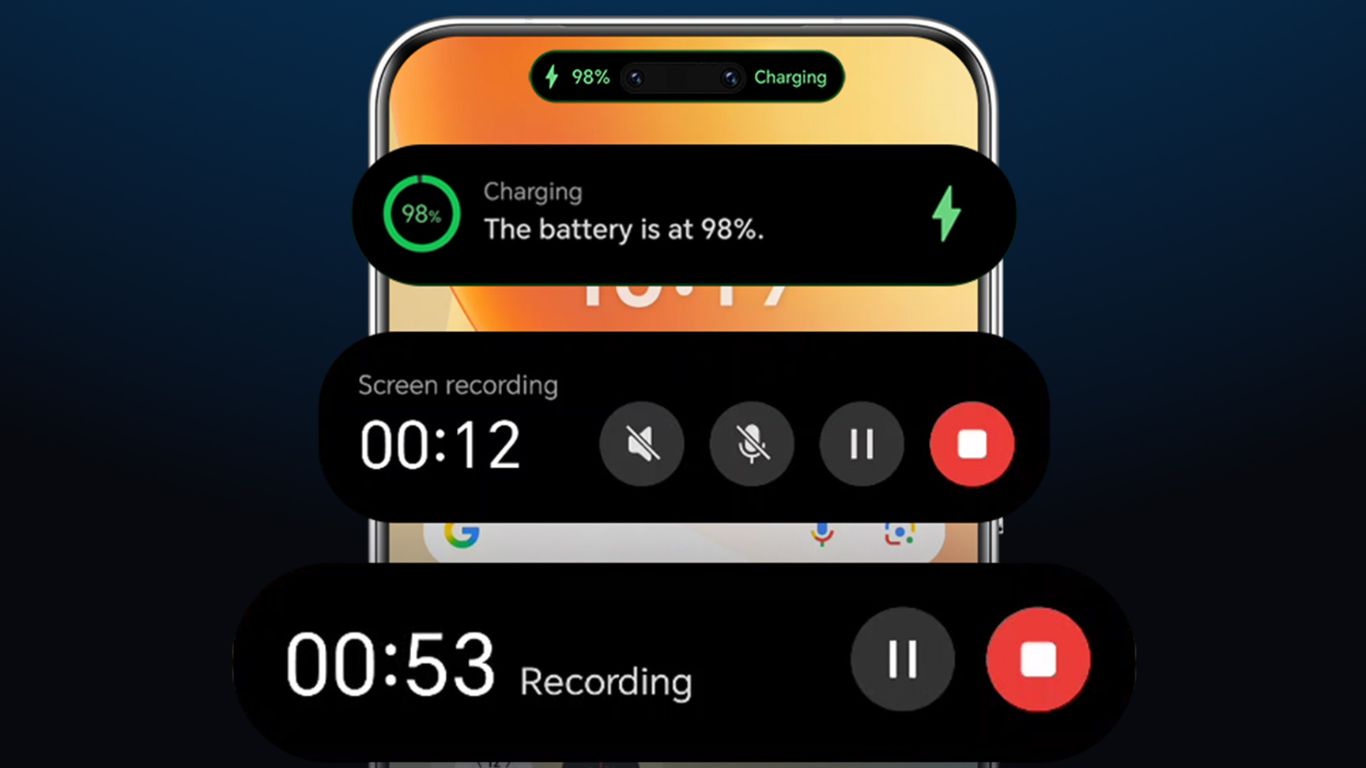 Phone screen showing battery and recording