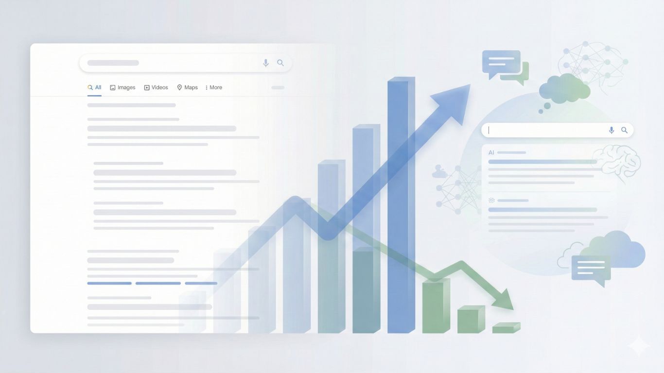 Grafikon koji prikazuje stabilnost organskog saobraćaja na Google pretrazi uprkos rastu AI alata