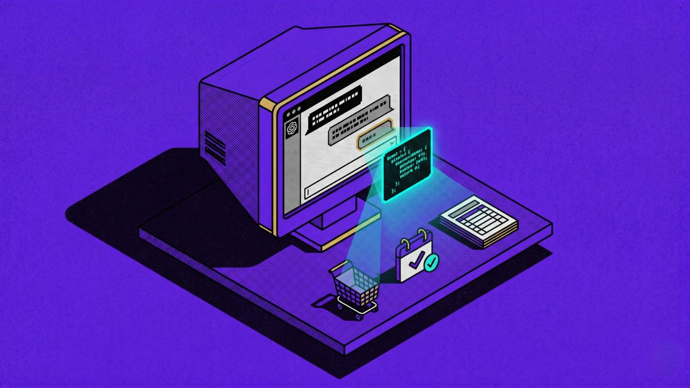 Vizuelni prikaz koda za praćenje konverzija unutar ChatGPT interfejsa sa fokusom na e-commerce akcije.