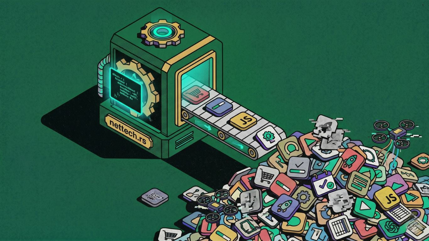 Ilustracija masovne AI proizvodnje aplikacija