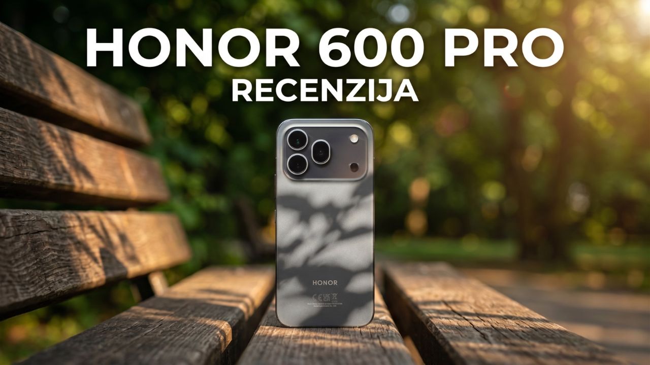 Honor 600 Pro telefon prikazan na klupi u parku