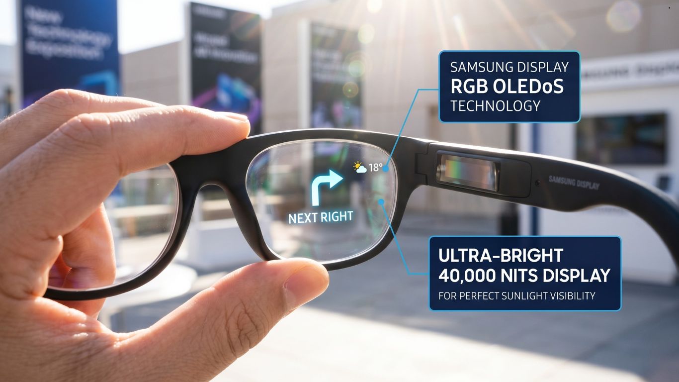 Prototip minijaturnog Samsung RGB OLEDoS ekrana od 0,62 inča dizajniranog za ugradnju u pametne AR naočare.