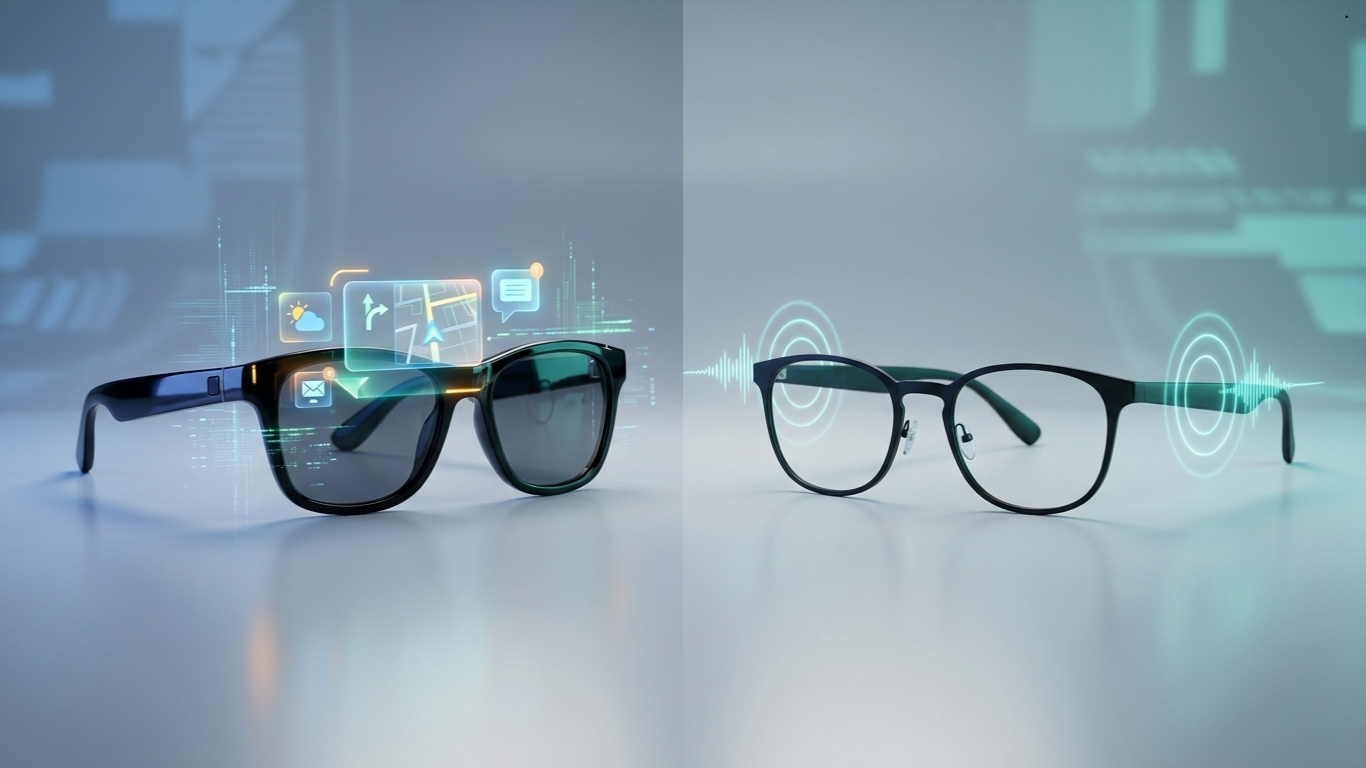 Uporedni prikaz Meta Ray-Ban Display naočara sa AR ekranom u desnom staklu i standardnog Ray-Ban Meta Gen 2 modela.