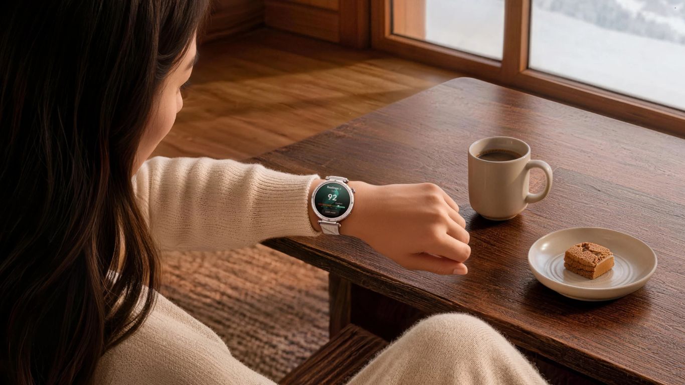 Pametni satovi Huawei Watch GT 7 i Watch GT 7 Pro od titanijuma izloženi na stolu sa prikazom sportskih mapa na ekranu.