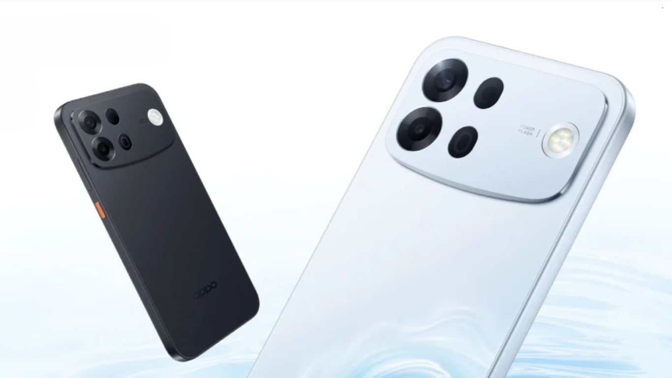 Oppo A7 Pro Max u bojama Surfing Blue i Lunar Black sa prikazom prednje i zadnje strane uređaja