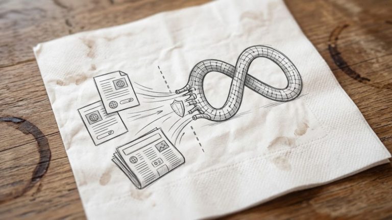 Ilustracija koja prikazuje Metine platforme Facebook i Instagram uz simbole preuzimanja podataka sa veb sajtova za obuku AI modela