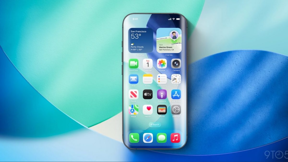 Konceptualni prikaz budućih Apple iPhone modela za 2027. godinu na beloj podlozi